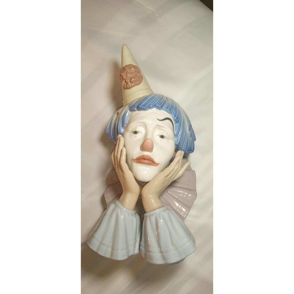 Rare Vintage Lladro Sad Clown Bust Porcelain Figurine Large Blue Spain‎ Circus